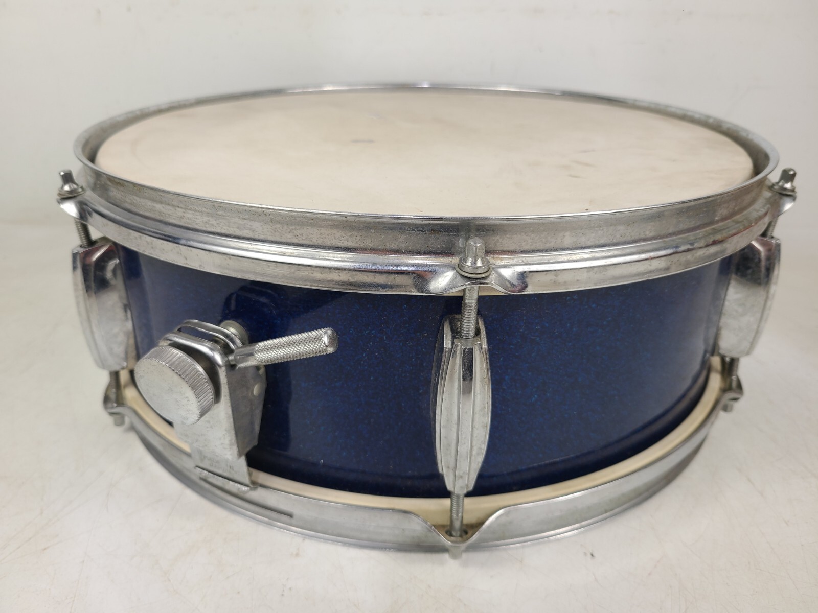 Vintage Blue 6 Lug Chrome Snare Drum Instrument Made In Japan