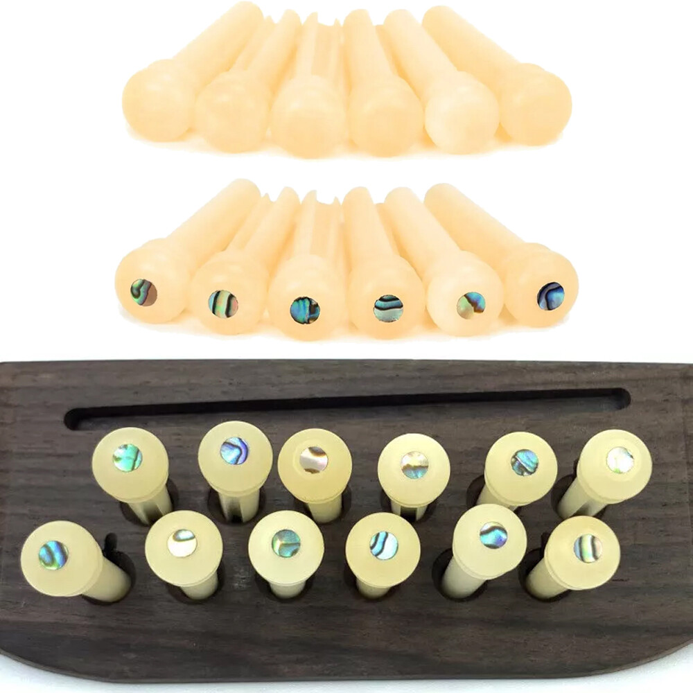 6Pcs Acoustic Guitar Unbleached Vintage Real Bone Bridge Pins Shell Dot New