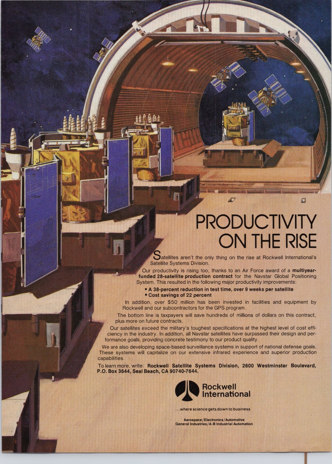 Rockwell International Navstar GPS Satellites Seal Beach CA Vtg Print Ad 1985