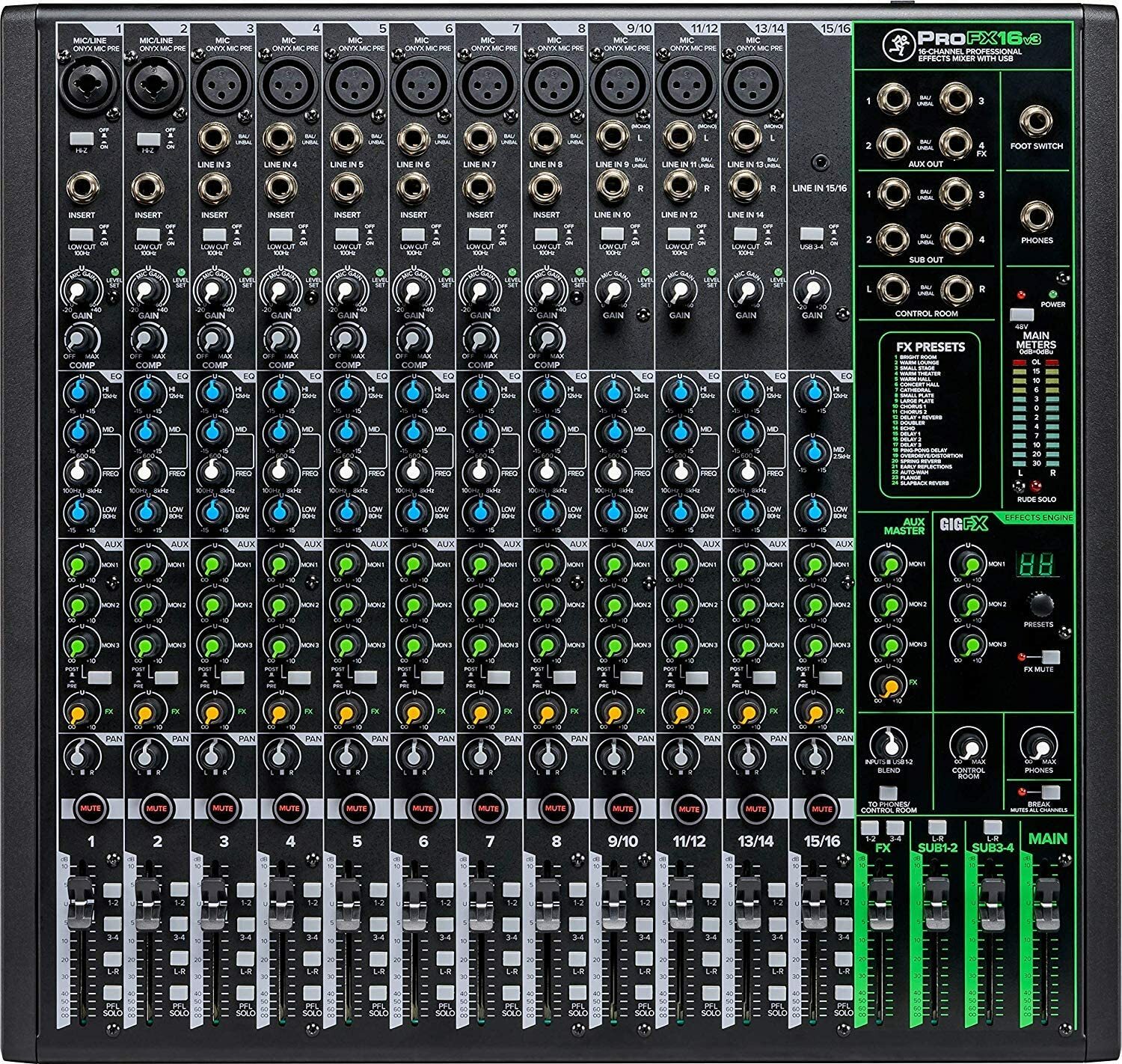 Mackie ProFX16v3 16-Channel Mixer with Built-in Effects and USB