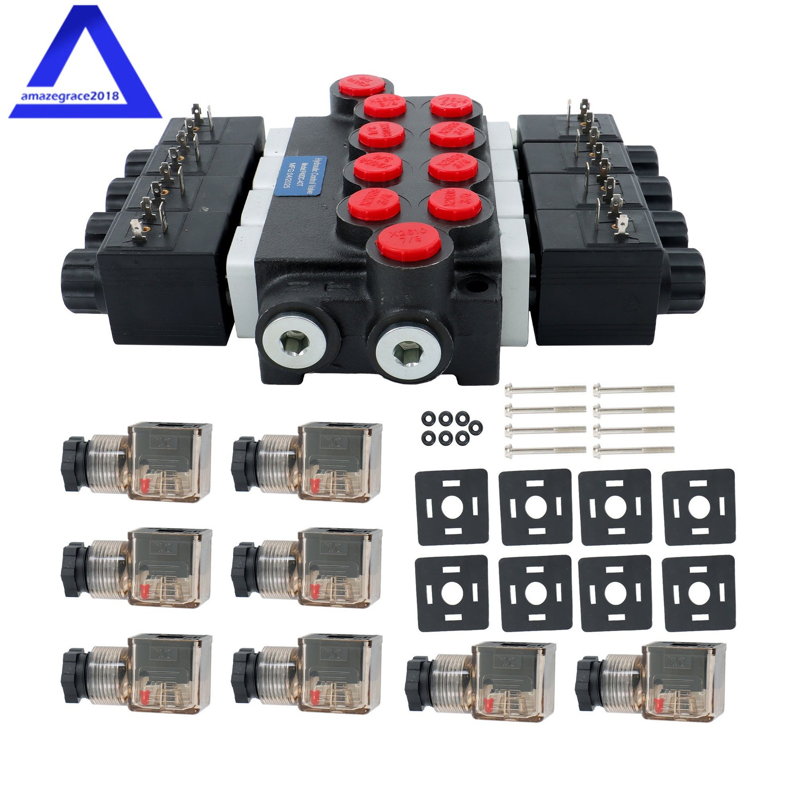 4 Spool,13 GPM, Hydraulic Monoblock Solenoid Directional Control Valve 12V DC