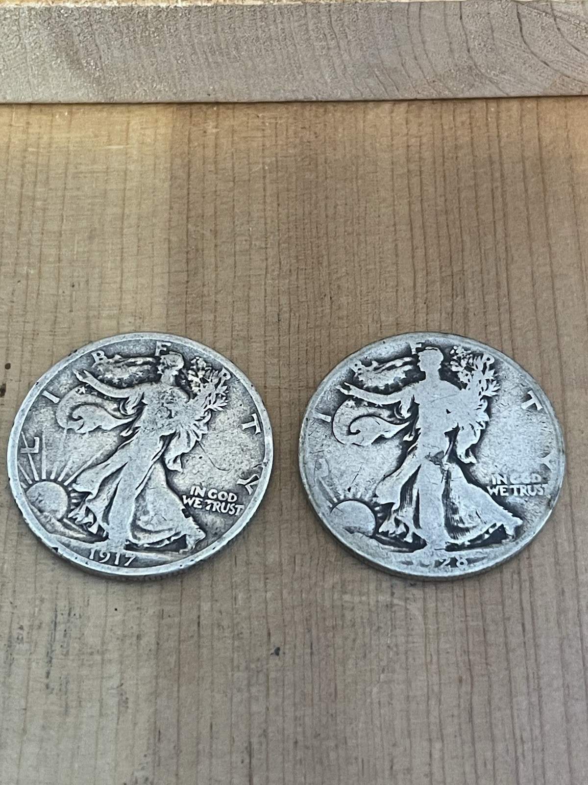 1928-S and 1917 Walking Liberty Half Dollars 90% Silver Lot of 2