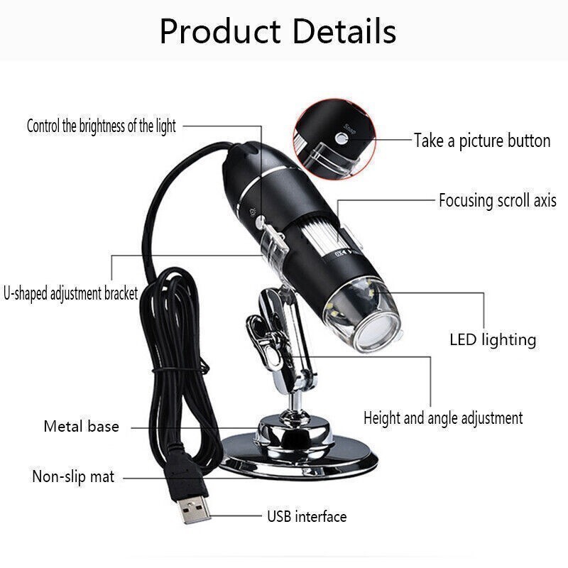 1600X 8LED USB Microscope Digital Electronic Magnifier HD Endoscope Camera Video