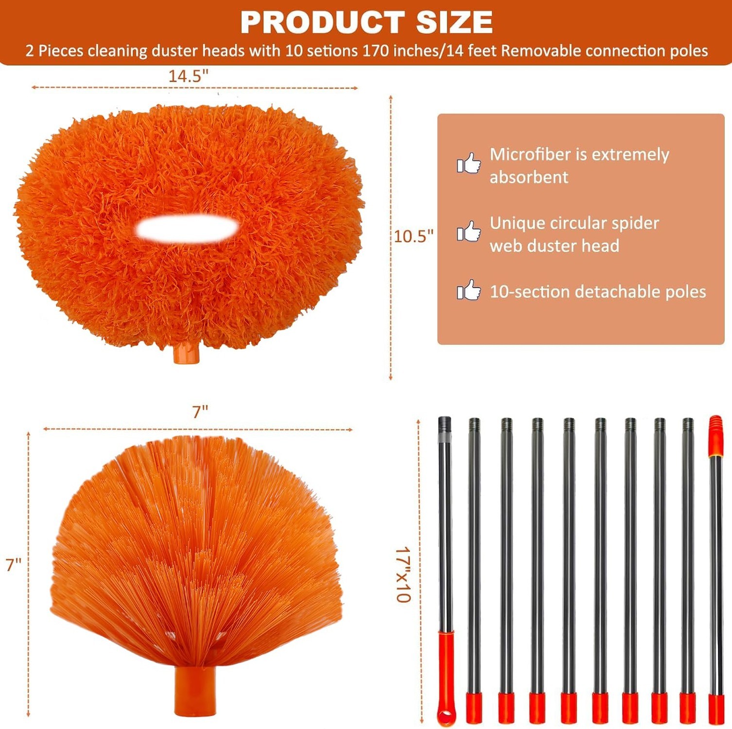 20+ Feet High Reach Dusting Kit, Cobweb Duster & Ceiling Fan Duster with 3-14...