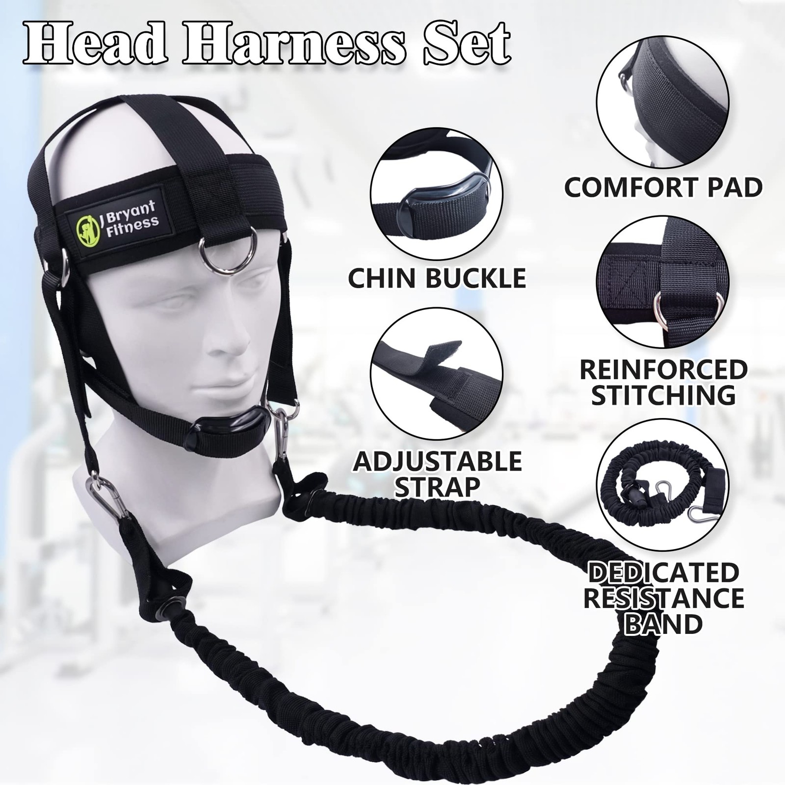 Neck Harness Head - Weight Lifting with Resistance Tube Bands - Door Anchor S...