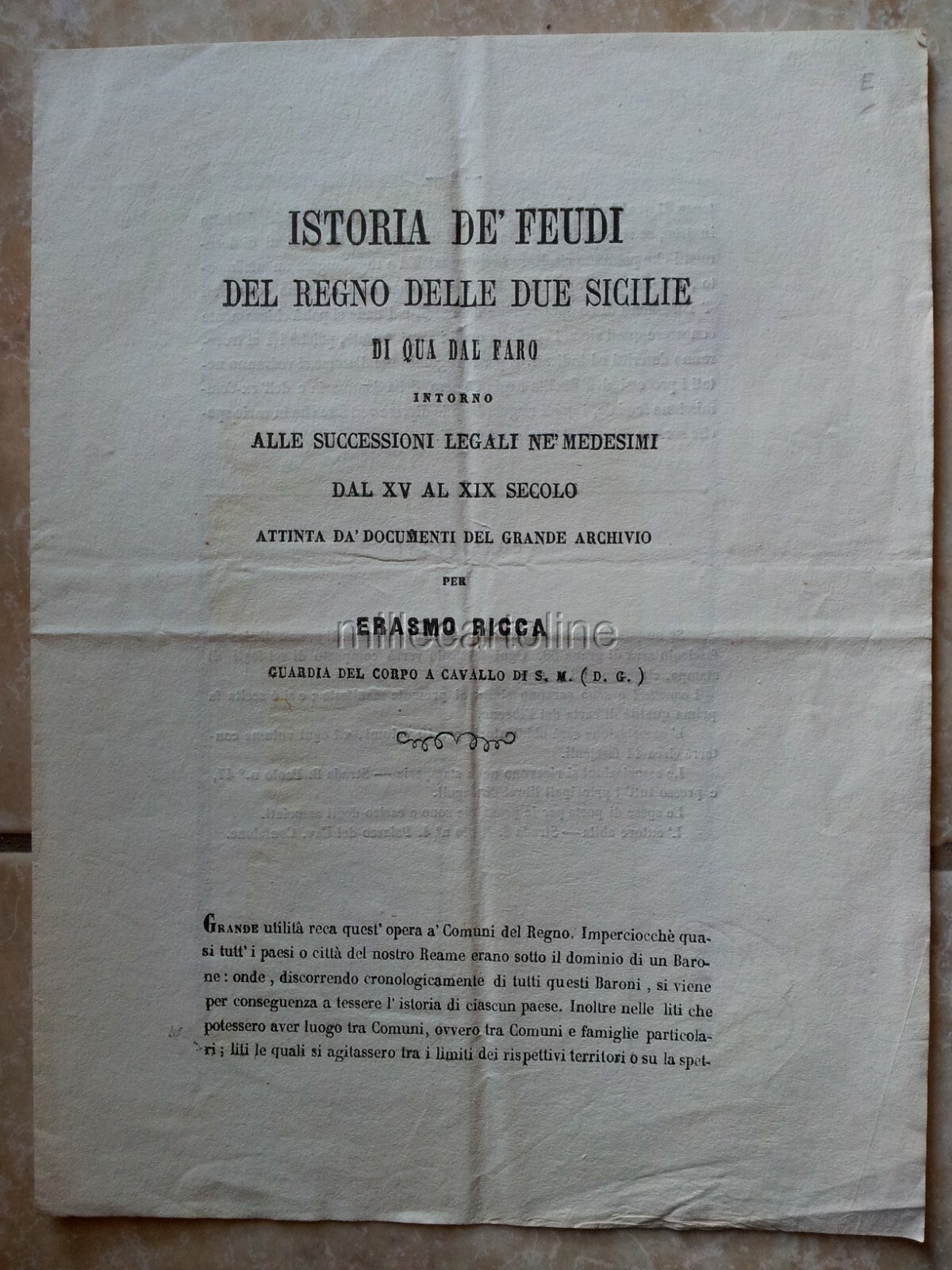 History of Feudi of the Kingdom of Two Sicilies Erasmus Ricca, Naples - Presentation