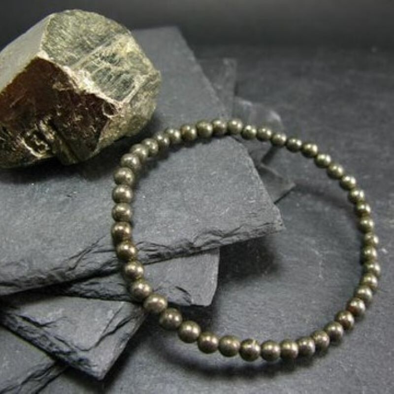 Natural Pyrite Stone Beads Bracelet Healing Gemstone Stretch Bracelet Handmade