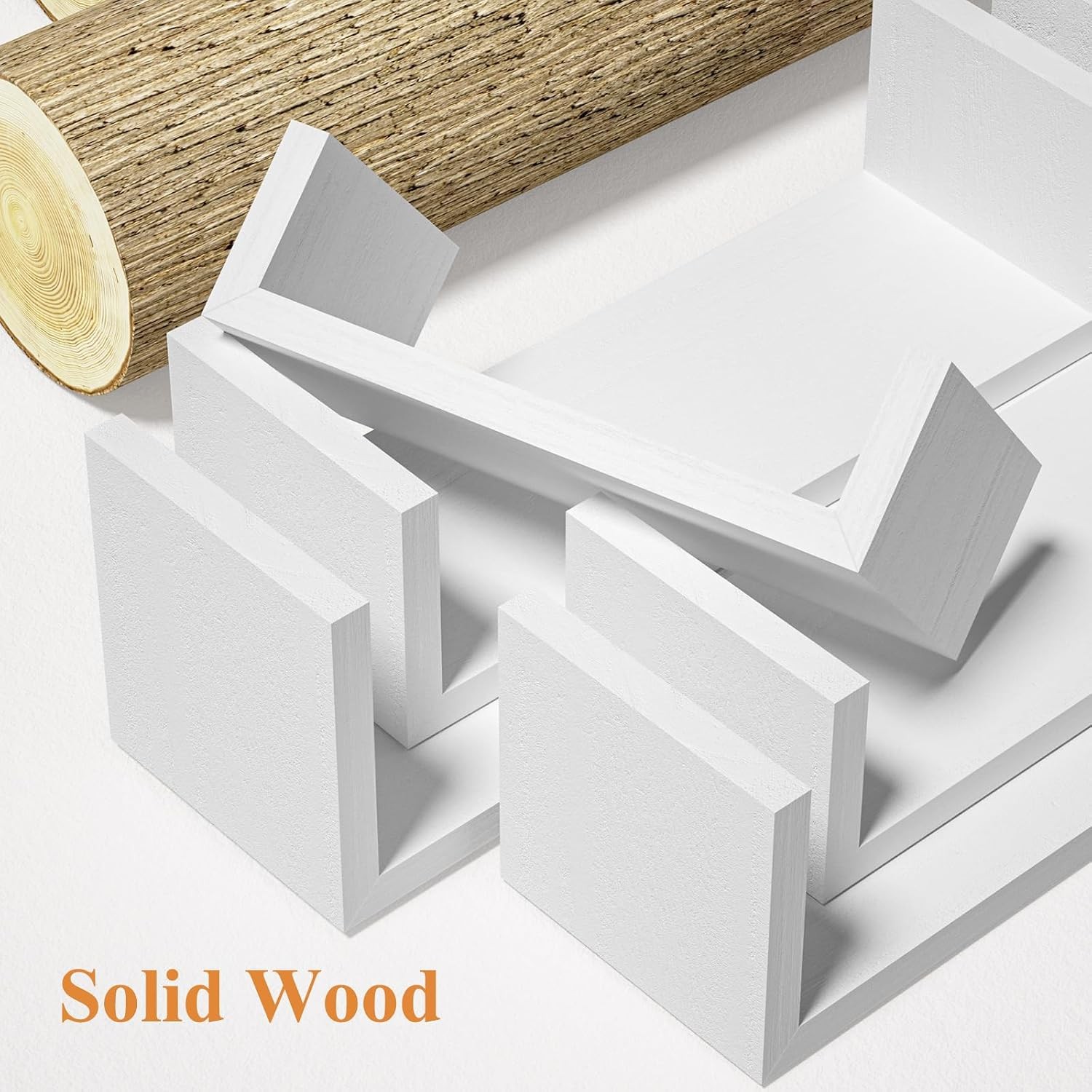 White Floating Shelves Set of 5 Solid Wood Wall Mounted Shelves | Sturdy Rustic