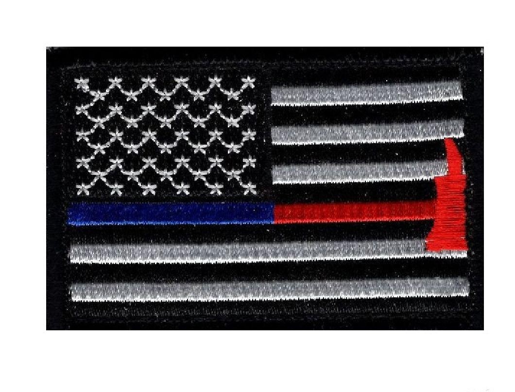 Thin Blue and Red Line USA Flag Police Firefighter Hook Patch (BR1)