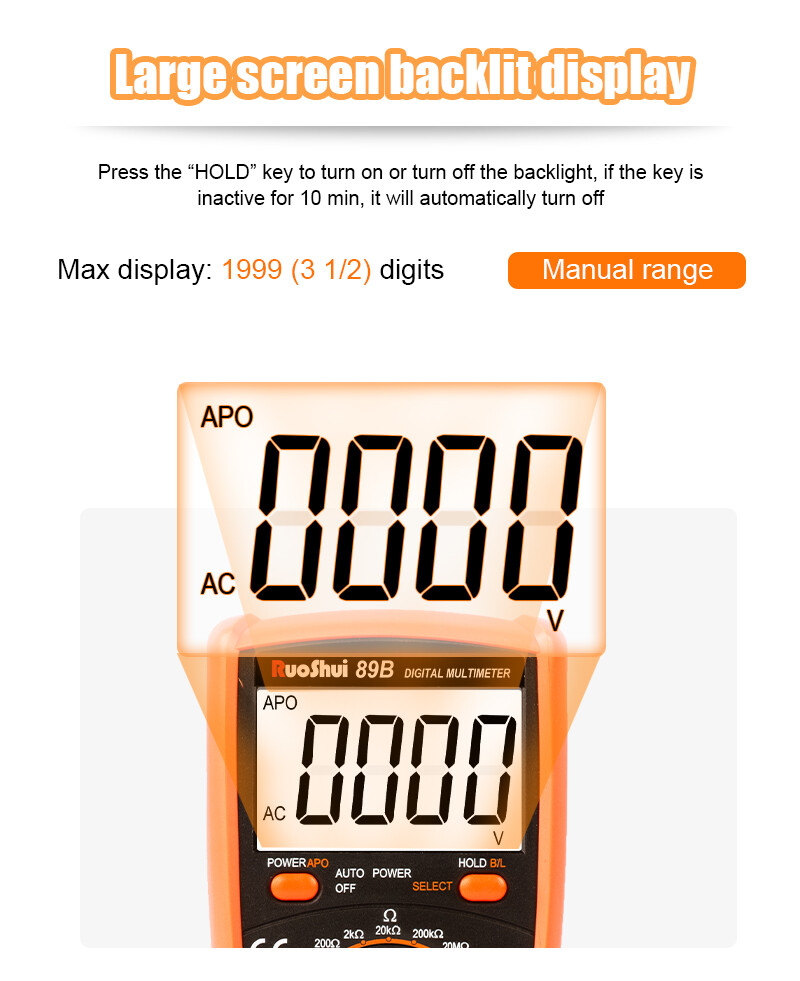Digital Multimeter Voltmeter Ammeter Ohmmeter Volt AC DC Tester Leads Meter