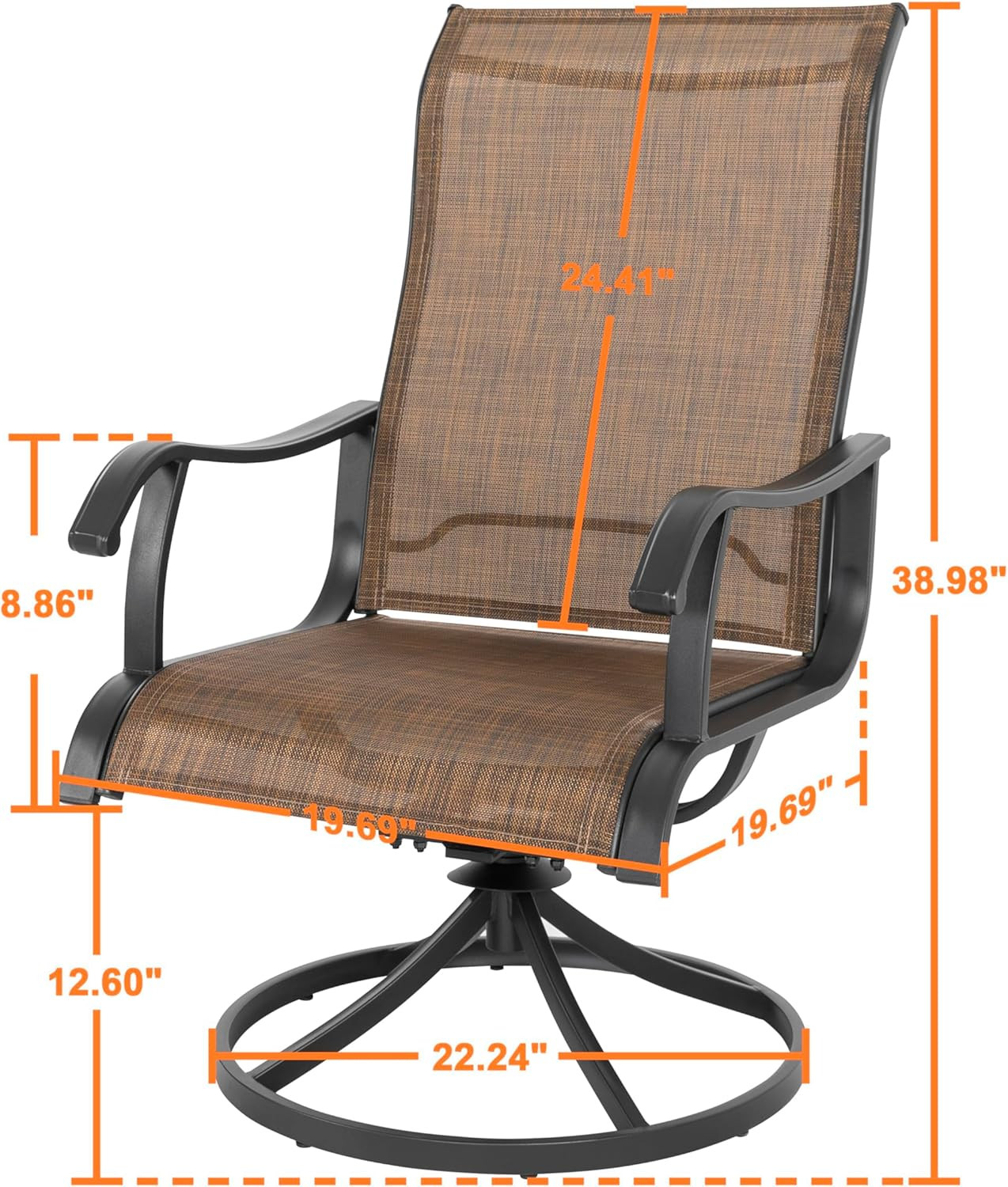 NUU GARDEN Patio Swivel Chair Set of 2, Outdoor Swivel Rocker Dining Chairs with