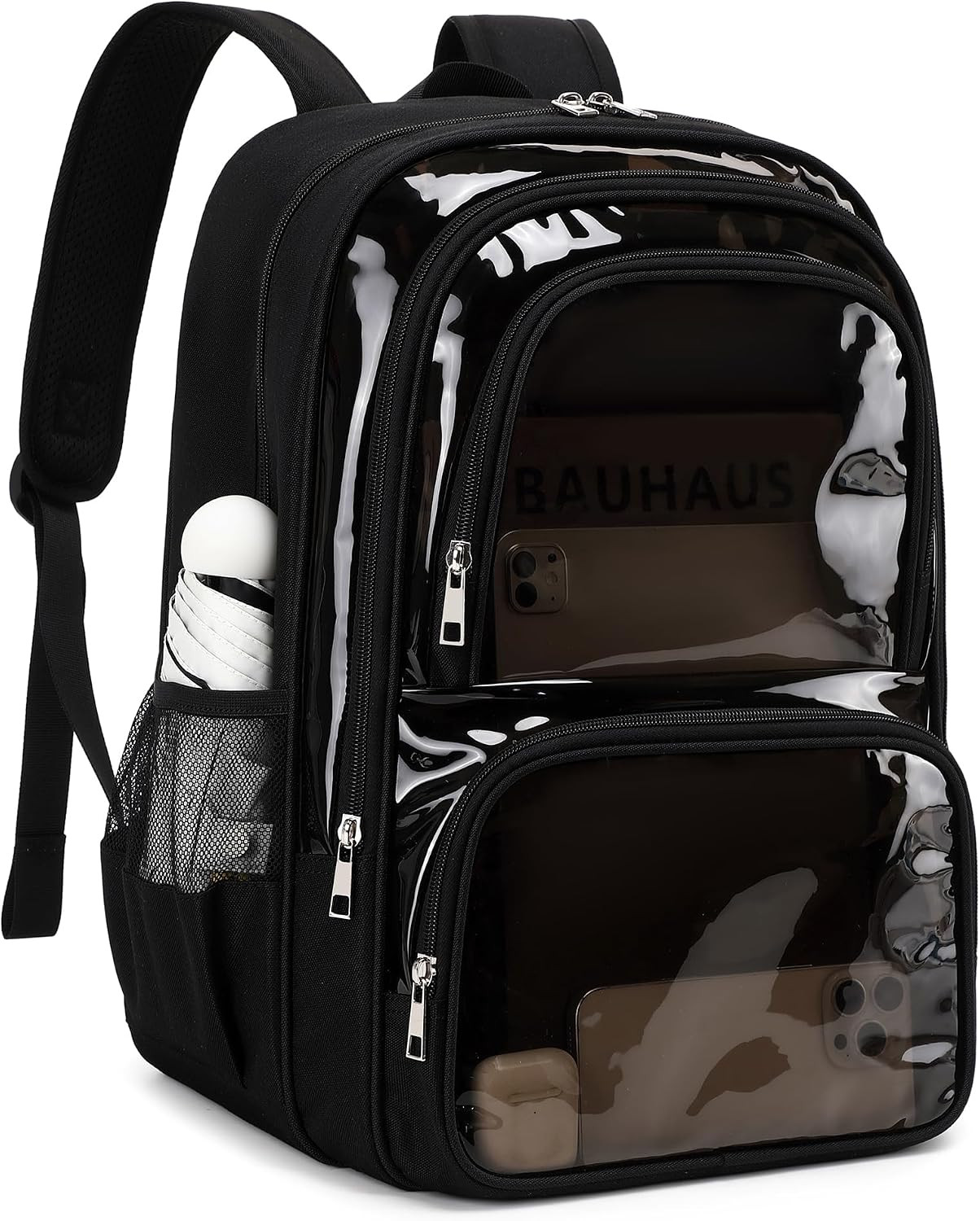 Large Heavy-Duty Clear Backpack with Multiple Compartments, Transparent Bookbag