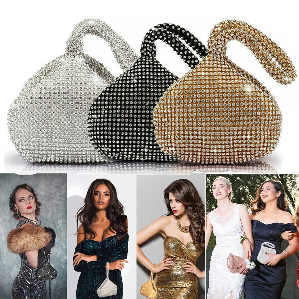 Women Evening Bag Cute Shoulder Bag Purse Crystal Rhinestone Clutch Bucket Bag