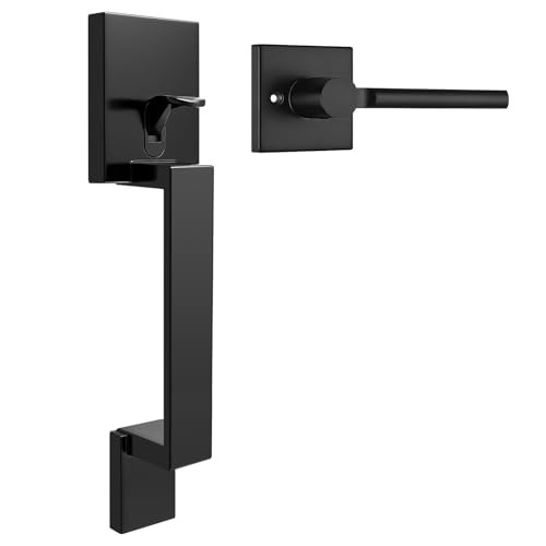 Black Front Entry Handle, Single Cylinder Front Only Door Handle Matte Black