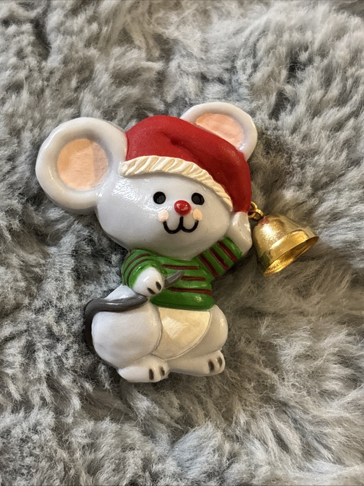 Vintage Hallmark Christmas Mouse with Bell Brooch Pin