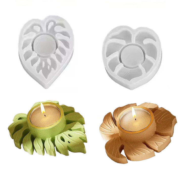 2Pcs Leaf Silicone Stand Molds for Epoxy Resin Candlestick Tealight Stand