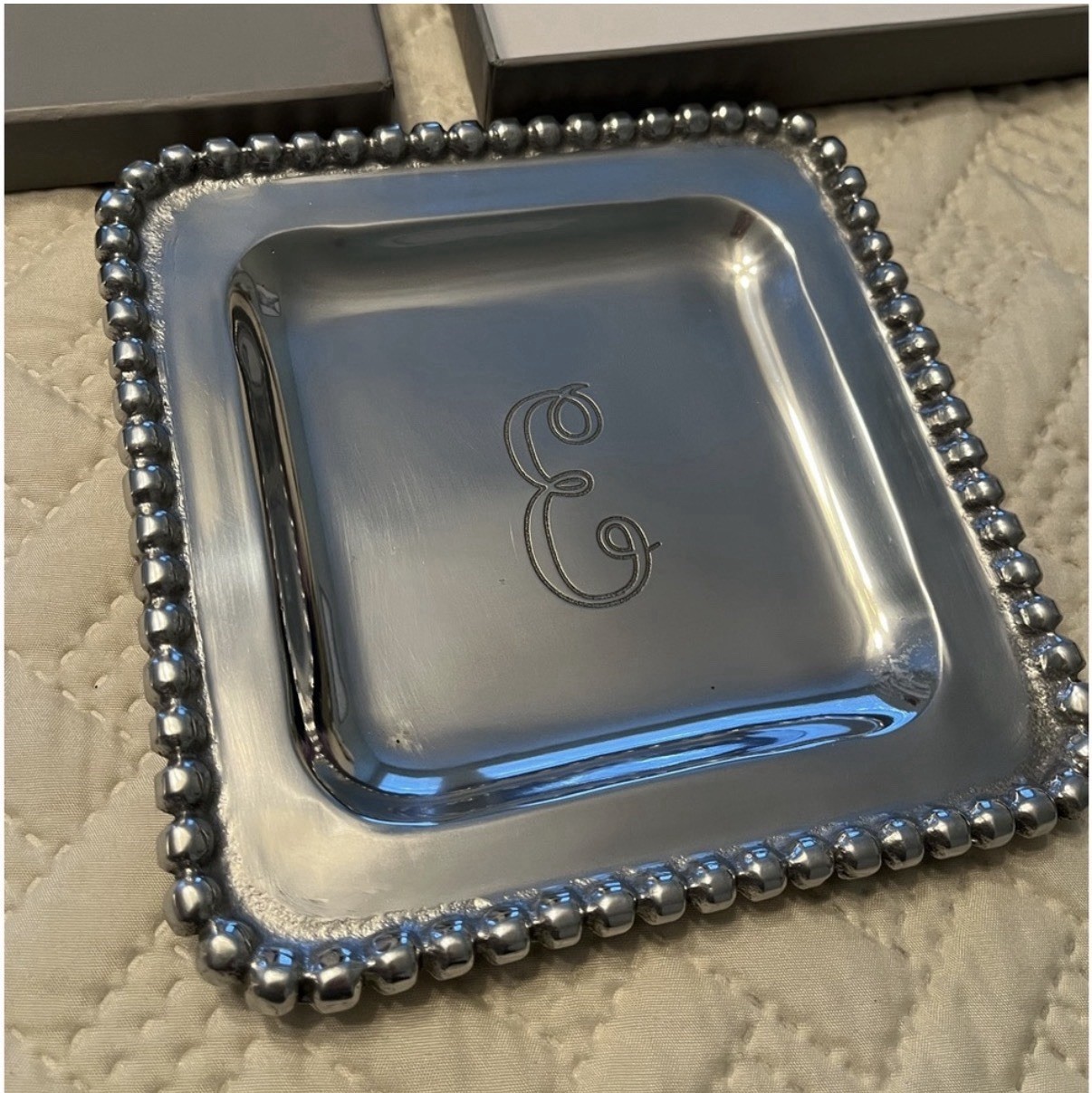 Mudpie Initial Letter E Silver Metal Trinket Jewelry Candy Tray New In Box