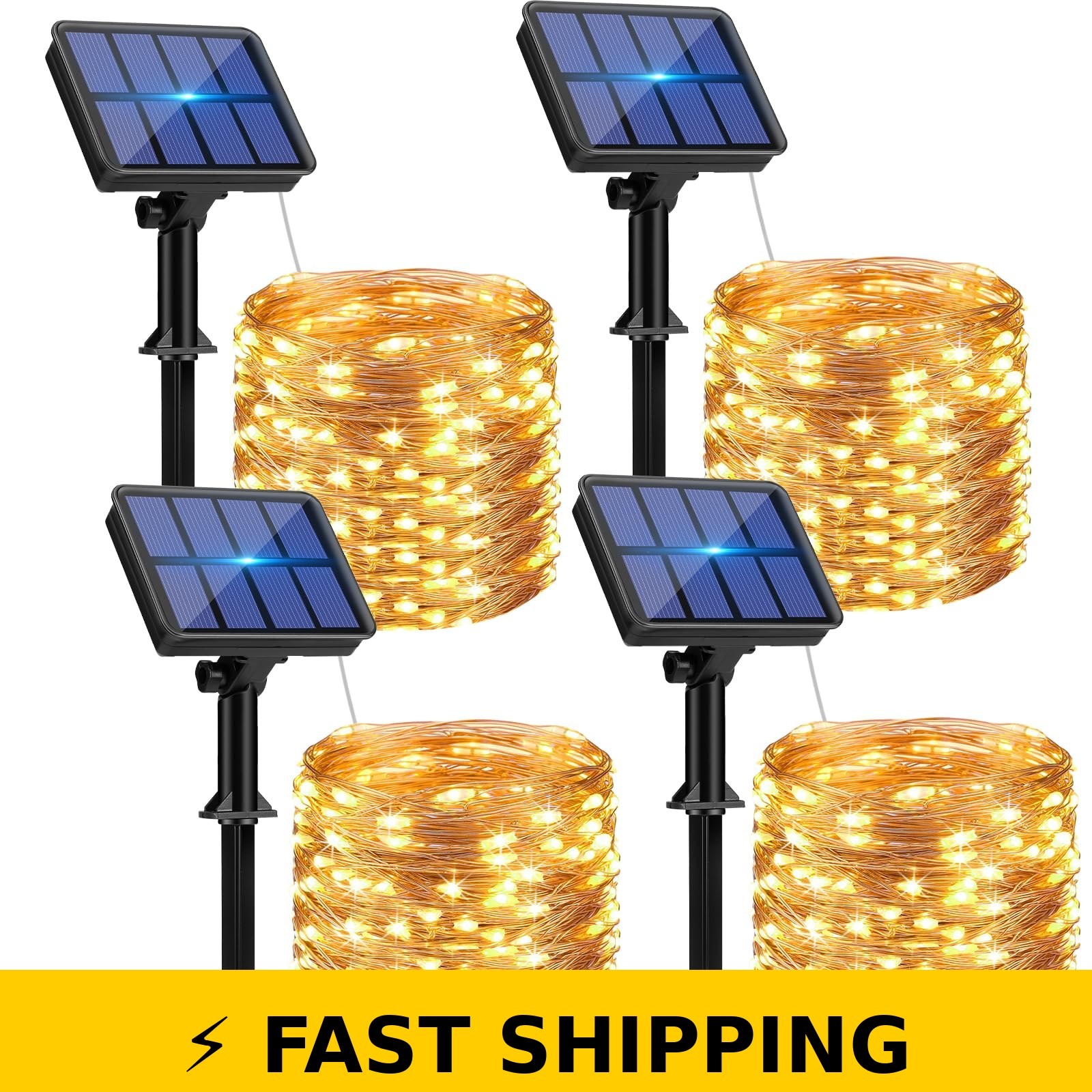 btfarm 4 Pack Solar String Lights 132FT 320LED Waterproof Warm White