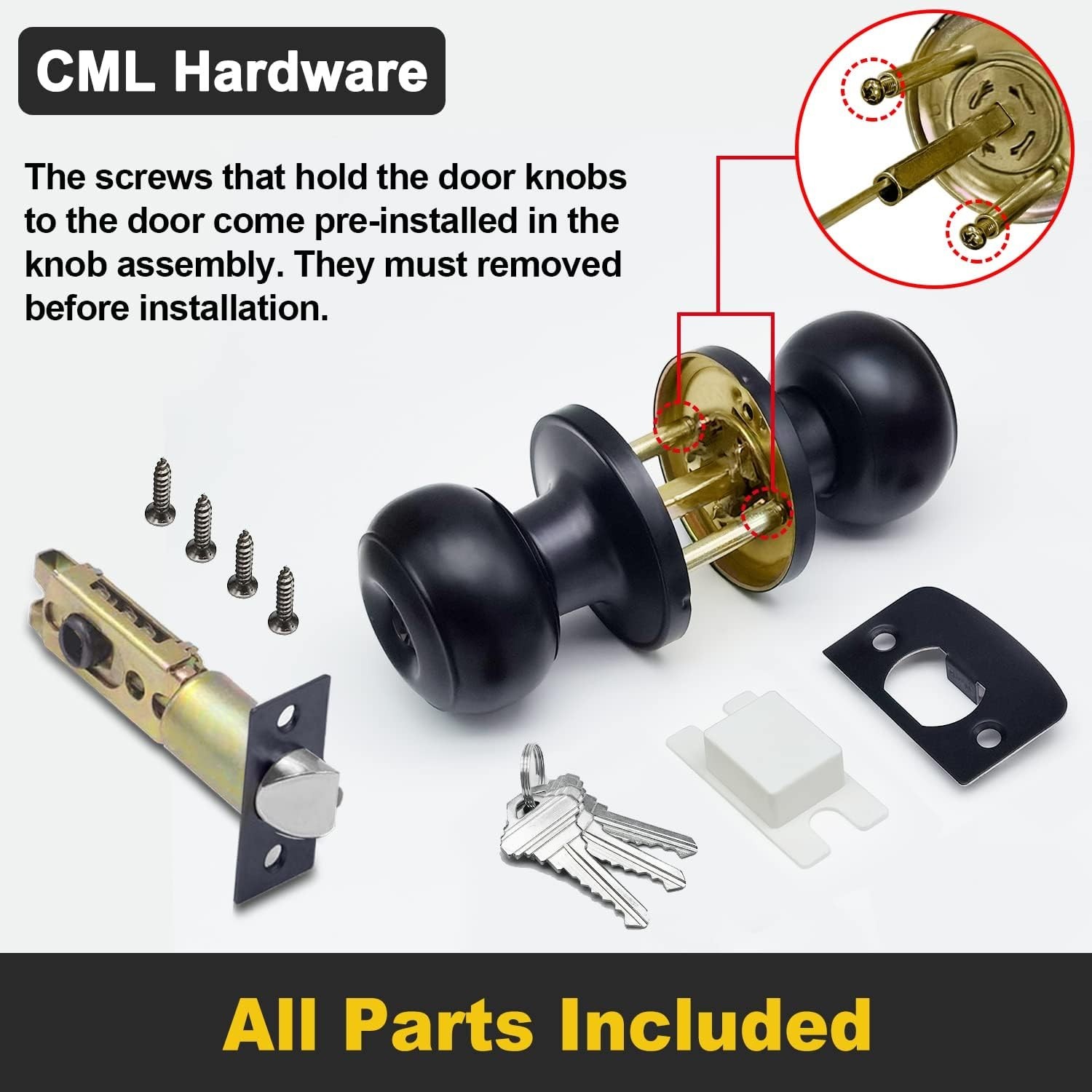 Stainless Steel Matte Black Entry Door Knob - Durable & Stylish Locking Solution