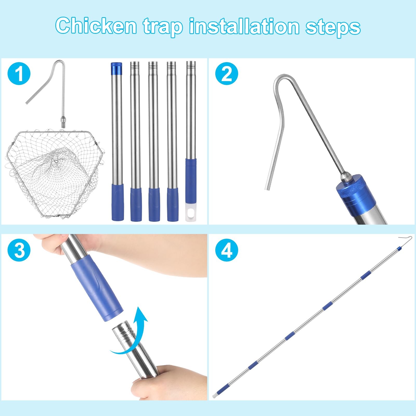 Chicken Catching Net ,Chicken Catcher Leg Hook , Extendable from 33" to 75.5"...