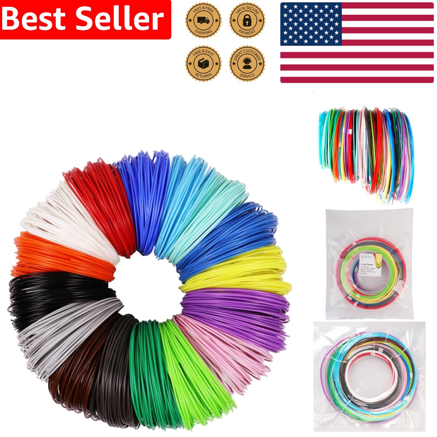 160Ft 3D Pen PLA Filament Refills 1.75mm 16 Vibrant Colors High Quality Gift