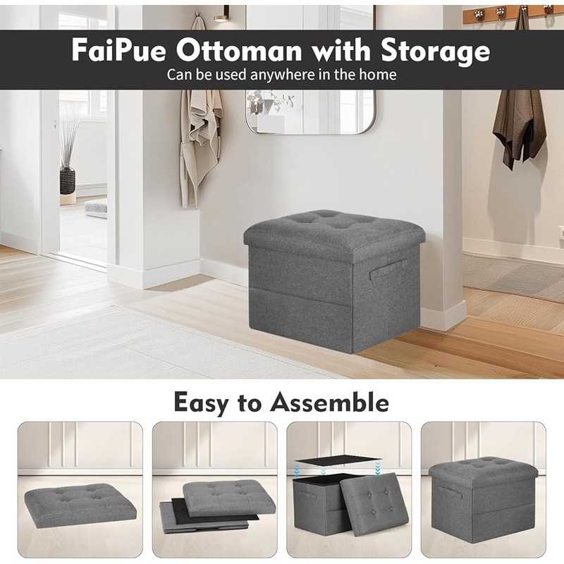 Square Storage Ottoman Footstool Durable Bench W/ Hidden Compartment Foam New