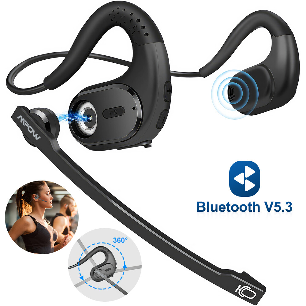 MPOW Bluetooth Headset with Removable Microphone for Office Meeting Running