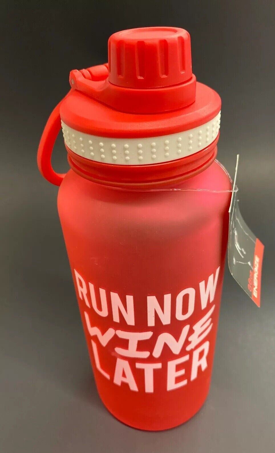 Run Now Wine Later 36oz Frosted Sports Water Bottle Gym Workout Athletic Red