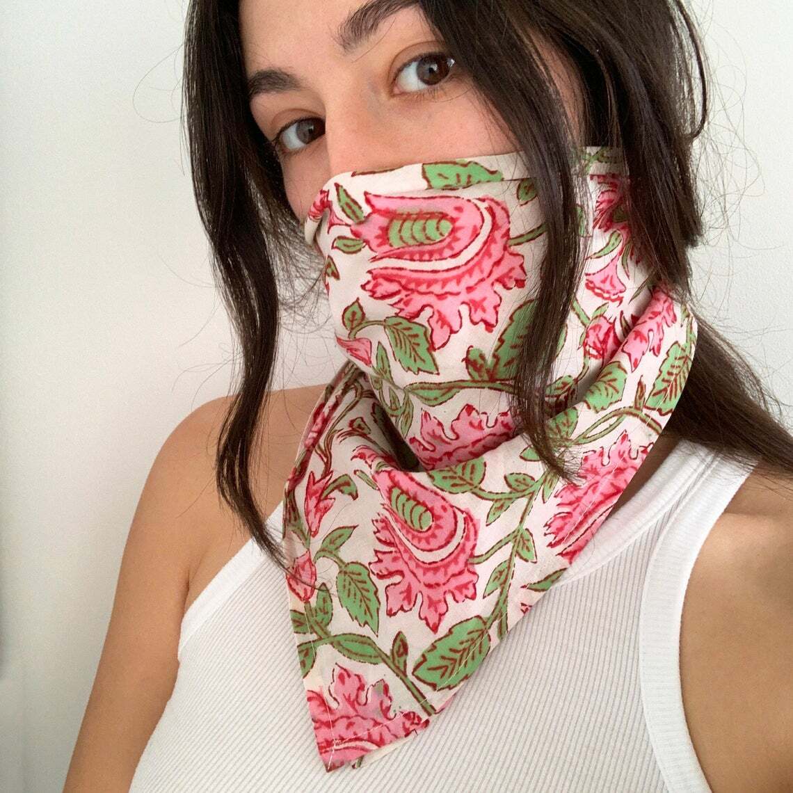 Indian Hand Block Printed Bandana Pure Cotton Top Face Cover & Scarf Headwrap