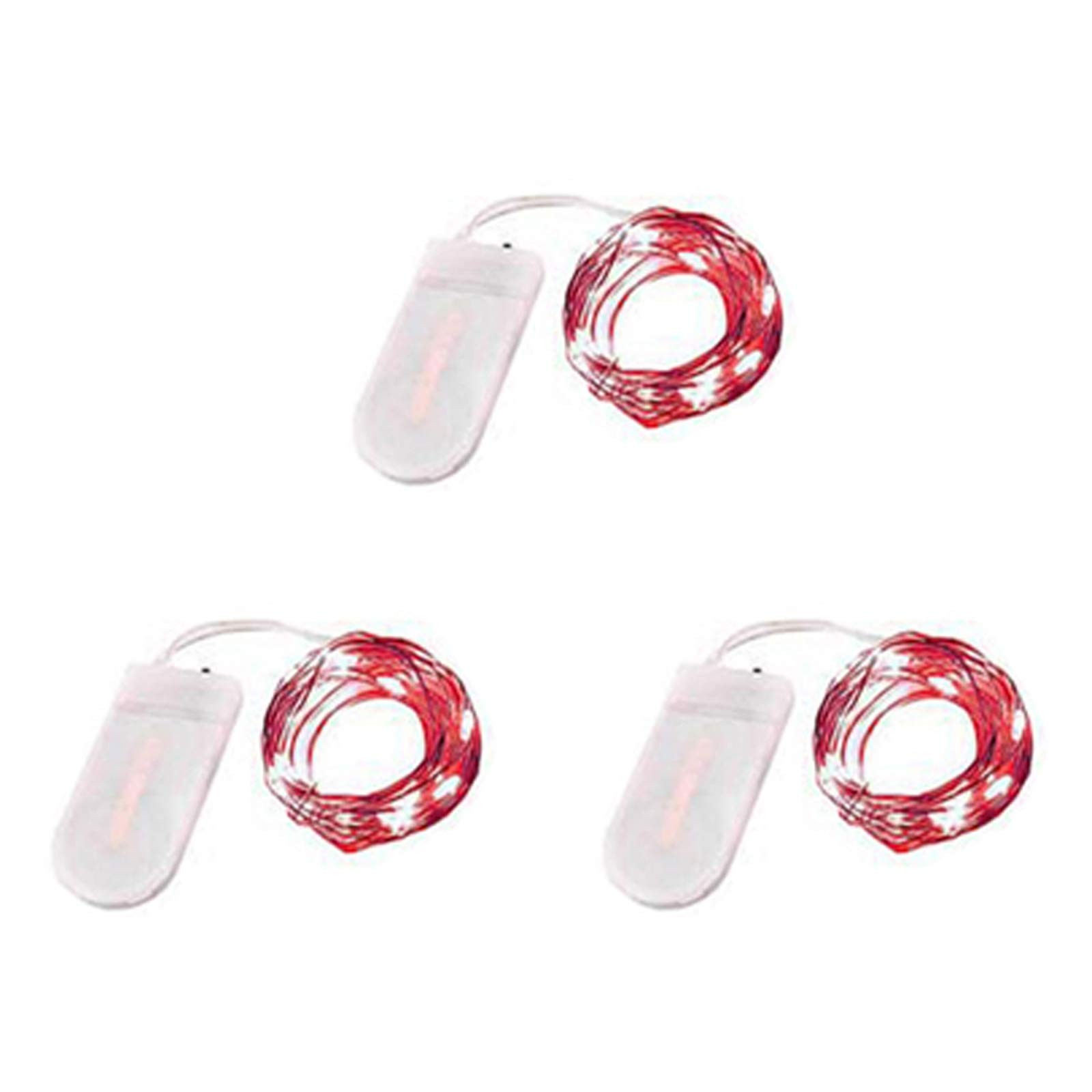 3 Pack Fairy Lights 6.6ft 20 LED Red Silver Wire Battery Operated Starry