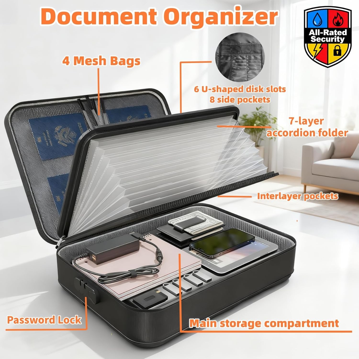 Fireproof Document Box (Soft-Shell) with Lock & Waterproof Zipper, 5200°F Safe