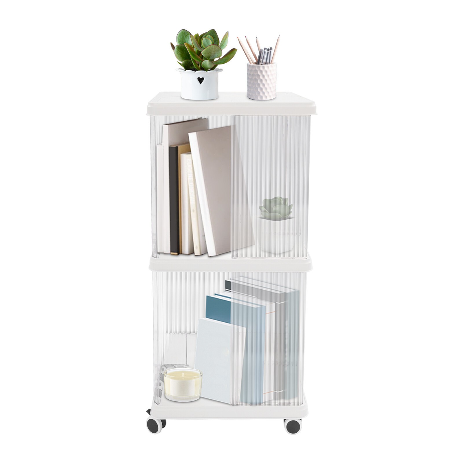 Rotating Bookshelf 2-Tier Bookcase Storage Shelf /Freestanding Display Rack