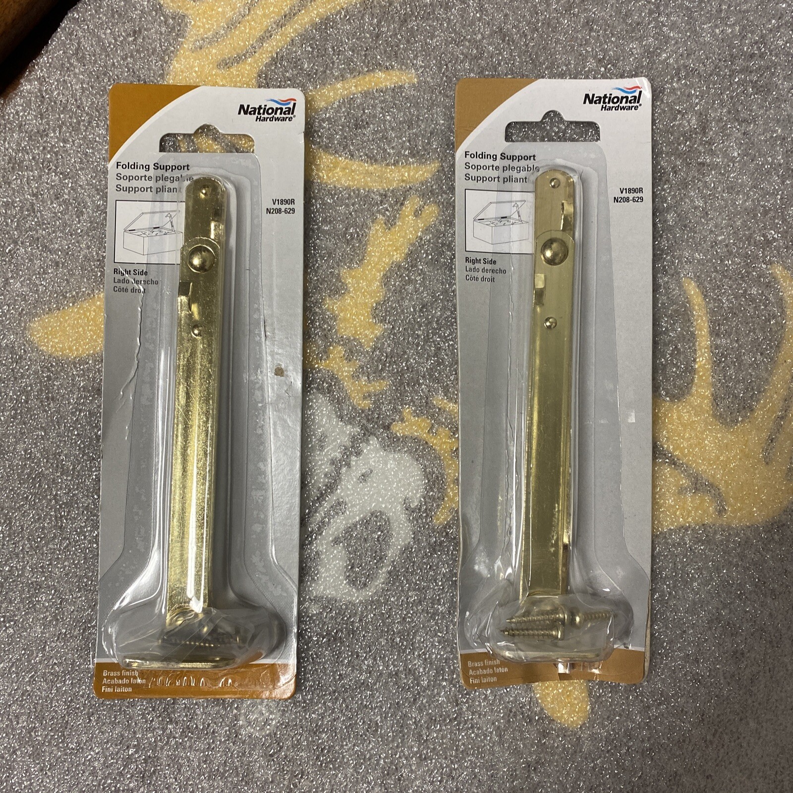 LOT OF 2 National Hardware N208-629 V1890R Folding Support in Brass Finish