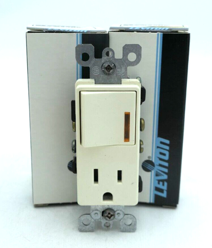 NEW (2) Leviton 5647-A Almond Lighted Rocker Wall Switch & Receptacle Outlet