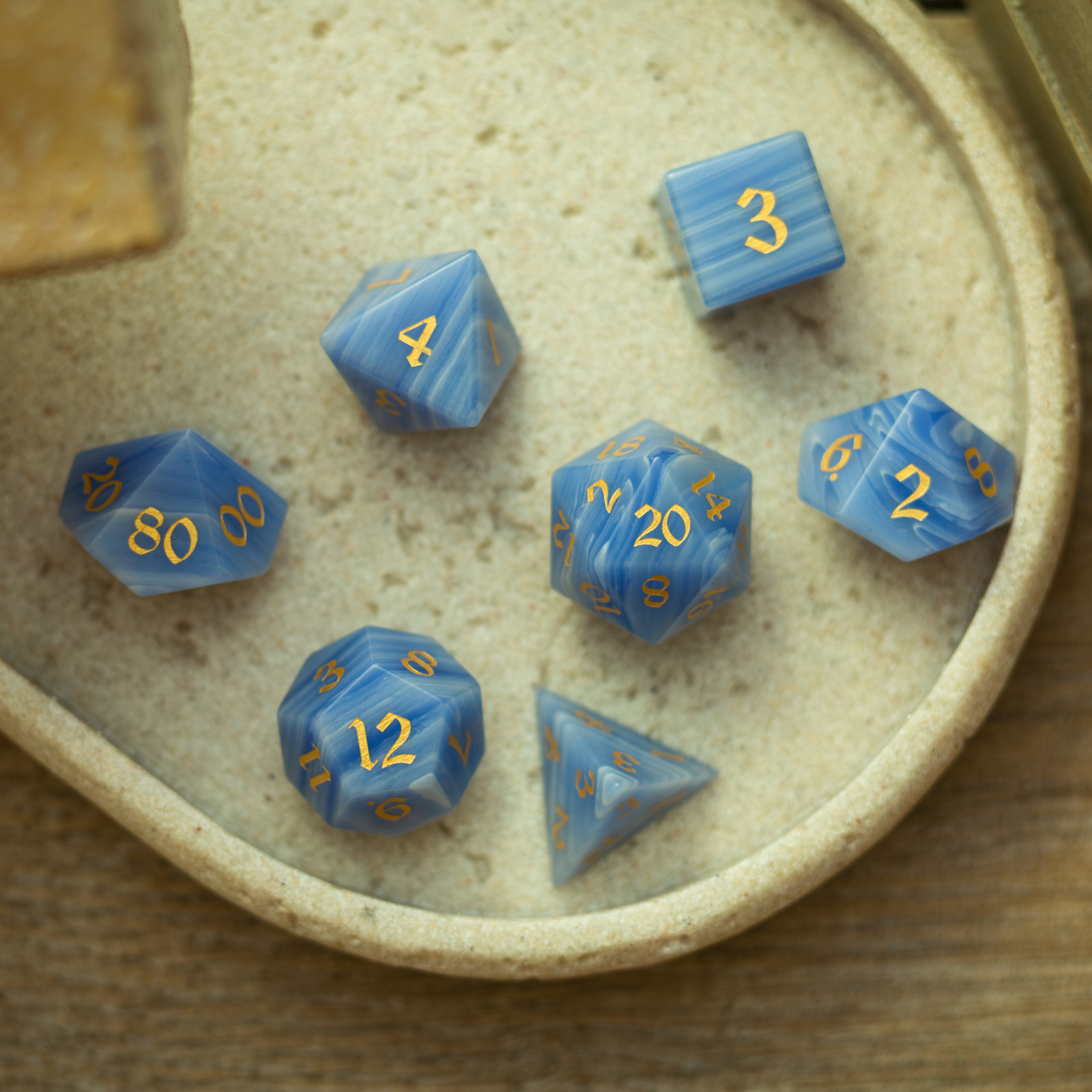 Blue Lace Agate Eye Gemstone DND Dice Set
