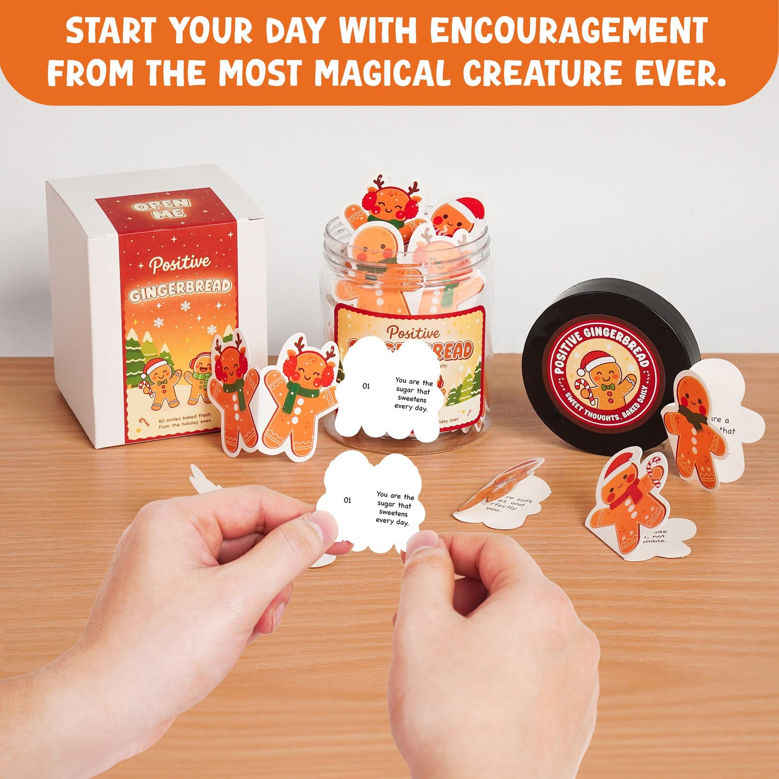 Positive Gingerbread Jar with 60 Affirmation Card, Christmas