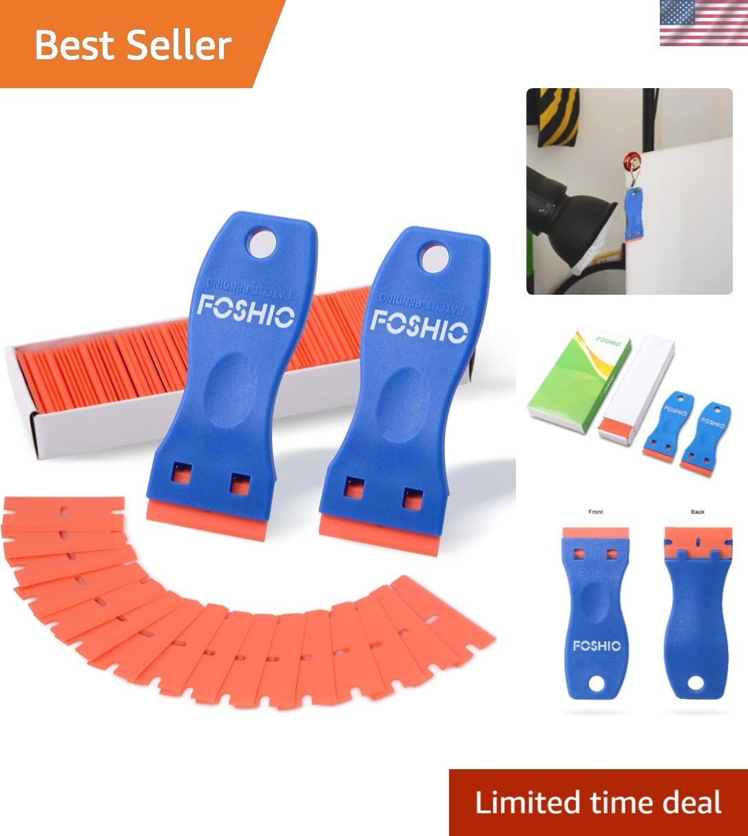 Versatile Plastic Razor Blade Scraper with 100 Blades for Glass & Surface Care