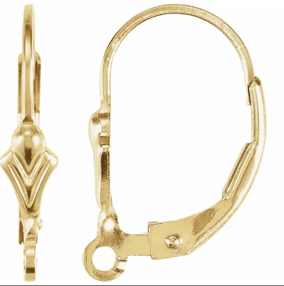 SINGLE 18k Yellow Gold LEVER BACK Euro Fleur-de-lis Earring Setting OPEN Ring US