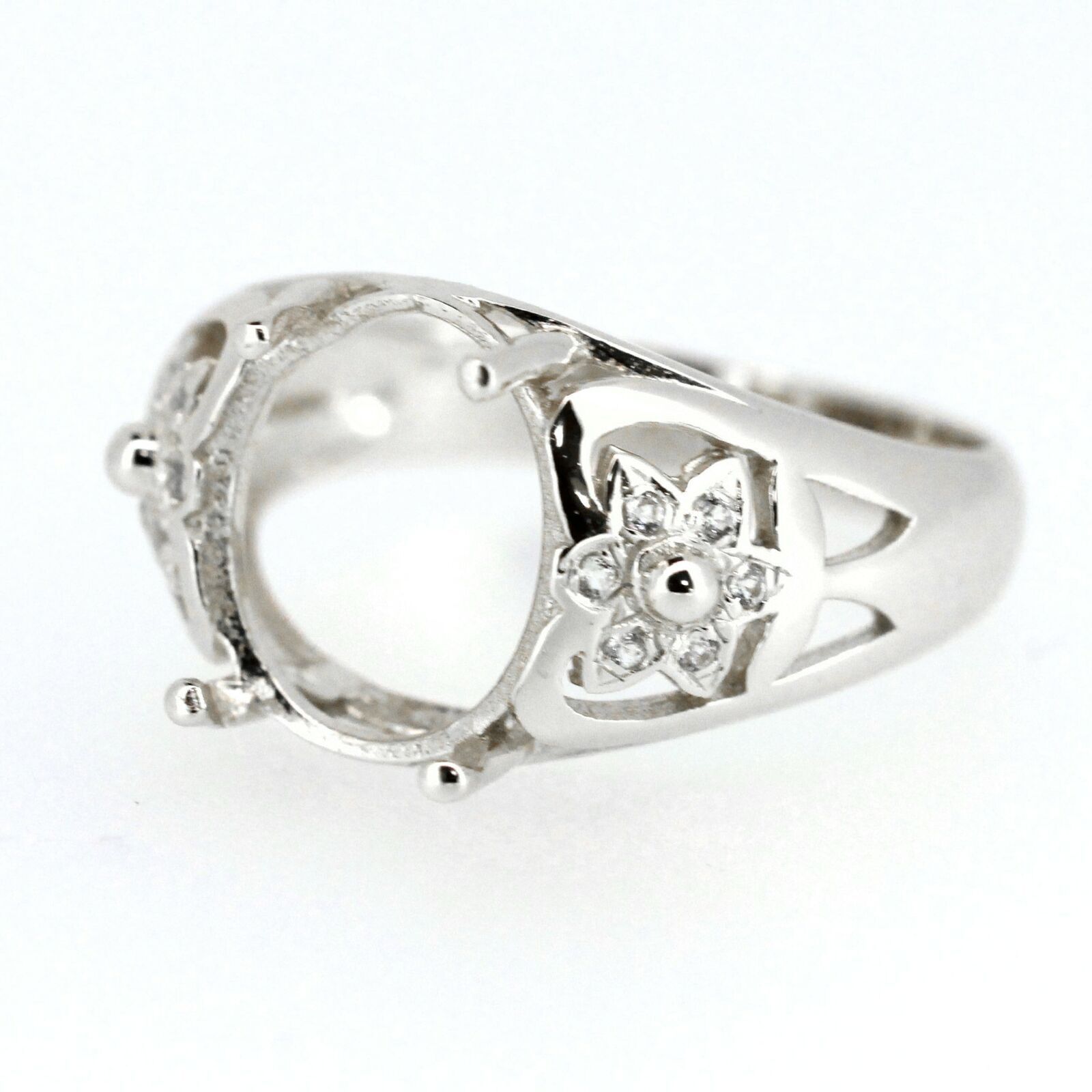 Sterling Silver Semi Mount Ring Setting Oval OV 12x10mm Cabochon