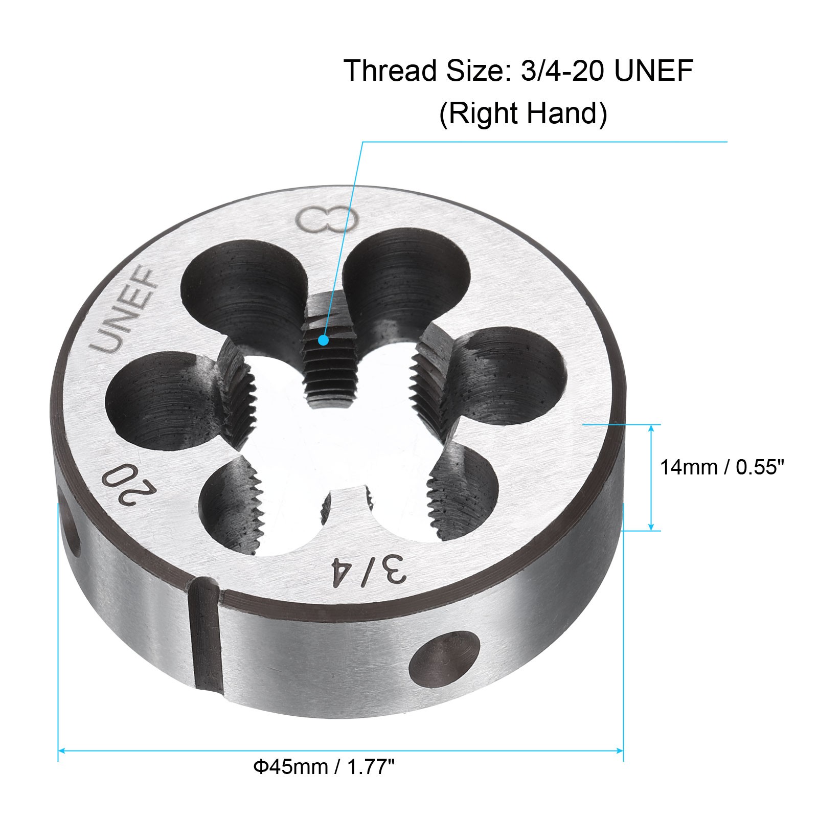 Round Threading Die 3/4-20 UNEF Thread Right Hand Screw Cutting Fixed Dies