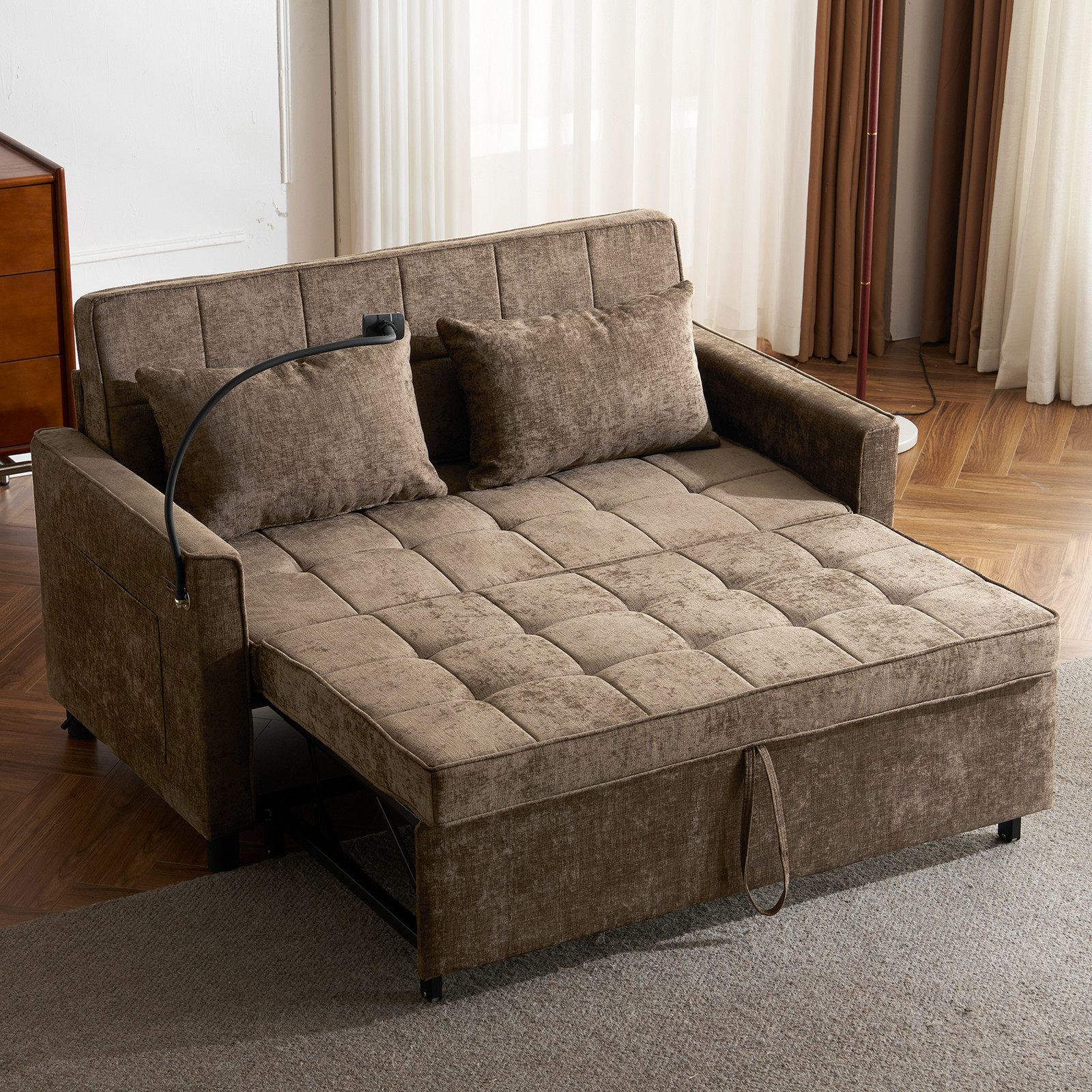56.9" Loveseat Sofa Pull-out Sofa Bed Sleeper Sofa with a Reversible Backrest