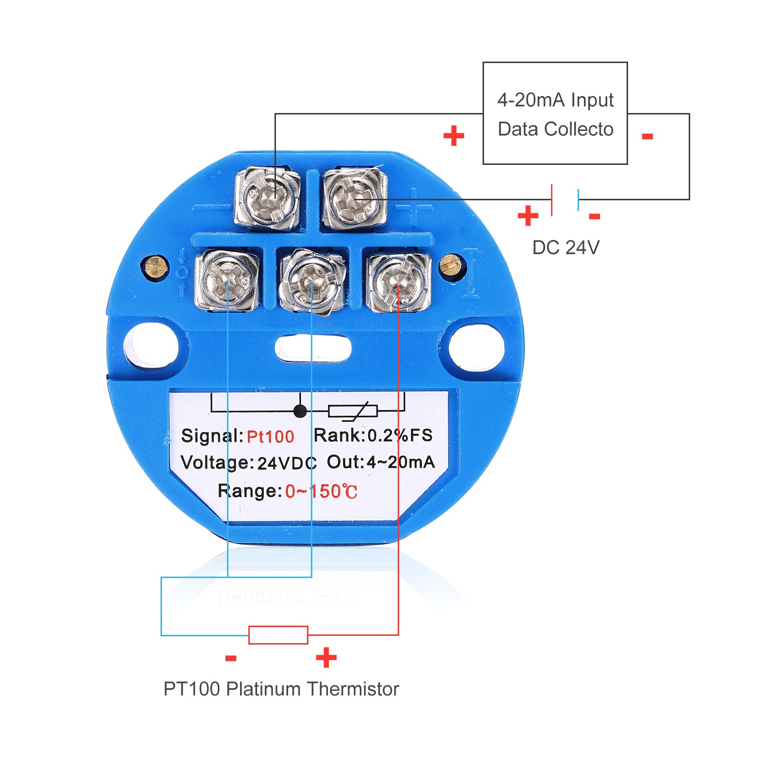 2pcs 0-150C RTD PT100 Temperature Sensor Transmitter Module, 4-20MA DC24V