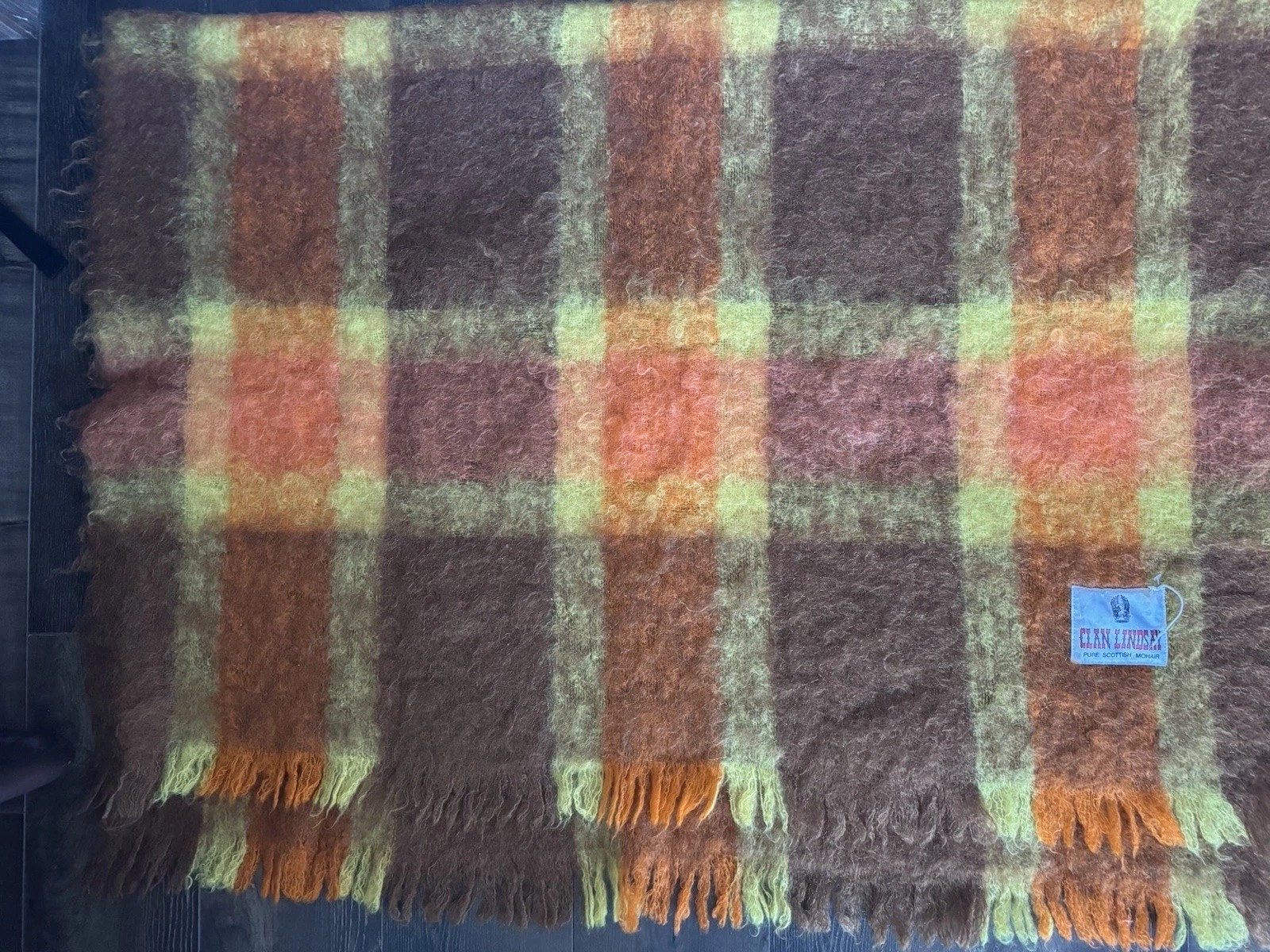 Vintage Scottish Lindsay Pure Mohair Blanket Large 120x180 Throw Orange Brown
