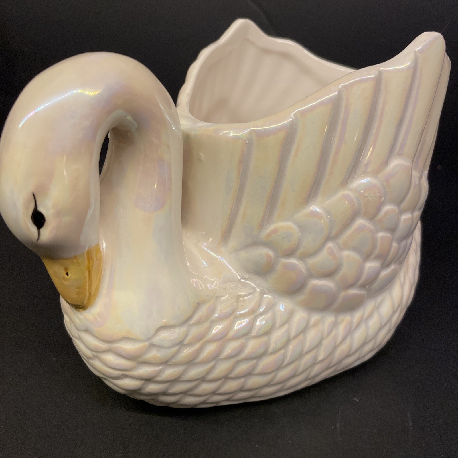 Vintage White Swan Shiny Opalescent Planter