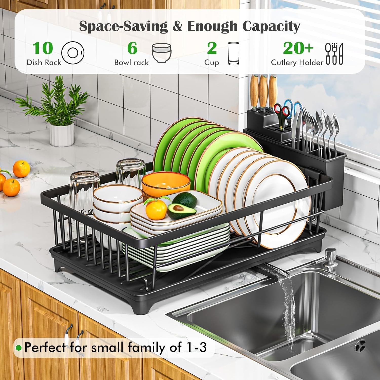 Dish Drying Rack - Small for Kitchen Counter Rust-Resistant Space-Saving Drainer