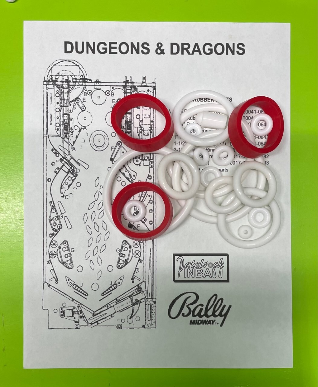 1987 Bally Midway Dungeons & Dragons Pinball Machine SILICONE / RUBBER Ring Kit