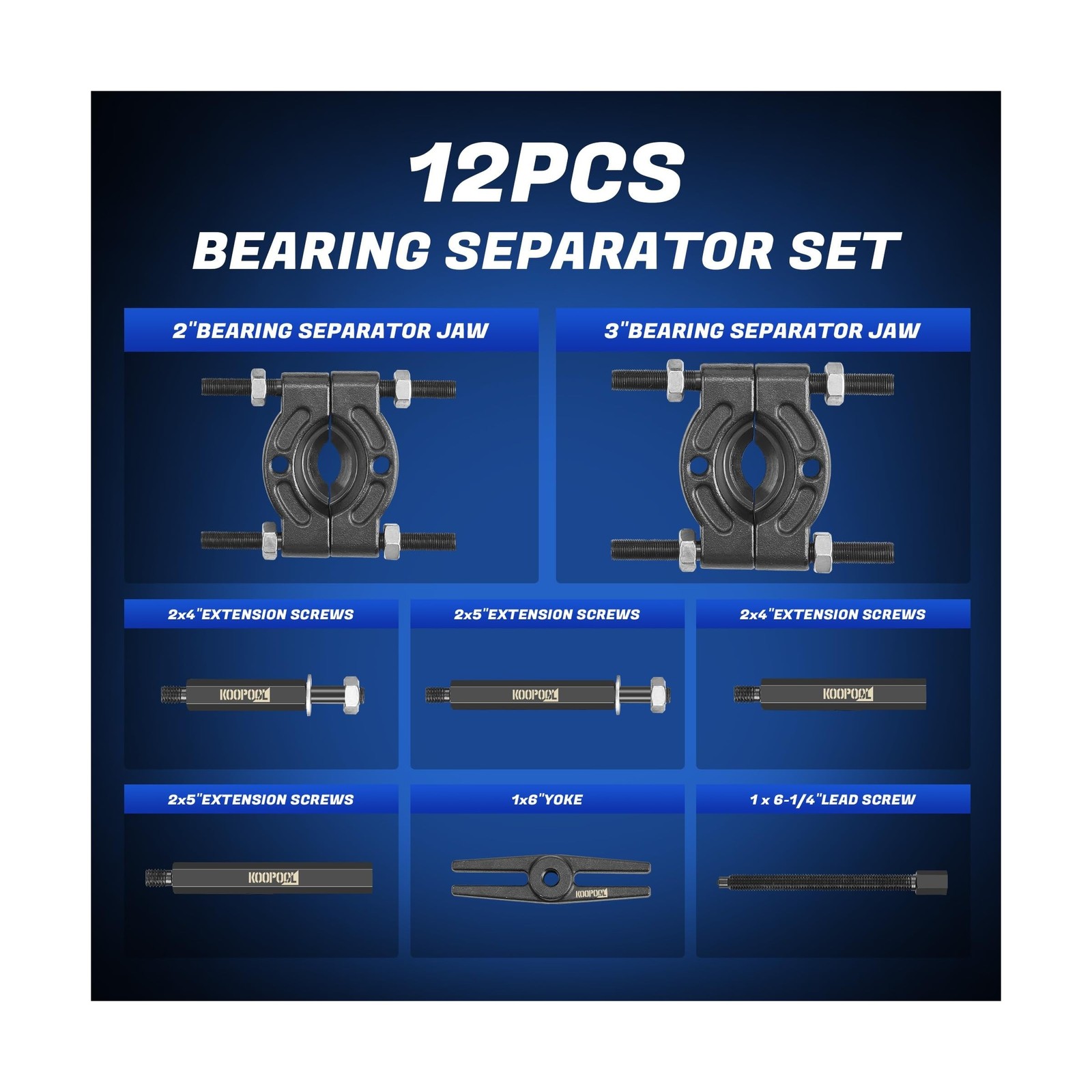 KOOPOOL 12-Piece Bearing Puller, Wheel Hub Puller Set, Wheel Bearing Removal ...