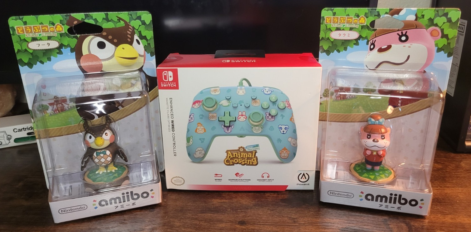 Animal Crossing Wired Controller Switch + Blathers Lottie Amiibo Bundle New Seal
