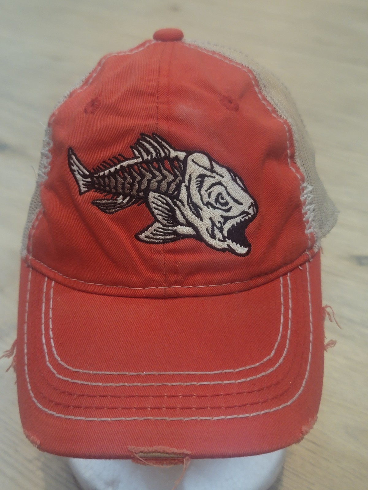 SKELETON FISH Baseball Adjustable Distressed Cap Hat by Outdoor Cap