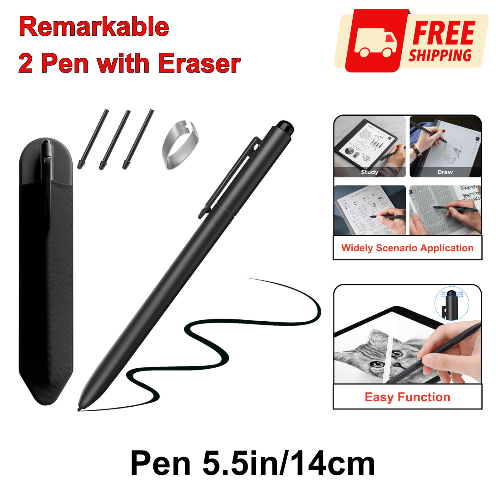 EMR Stylus Pen with Eraser, 4096 Pressure, Tilt & Palm Rejection for Remarkable
